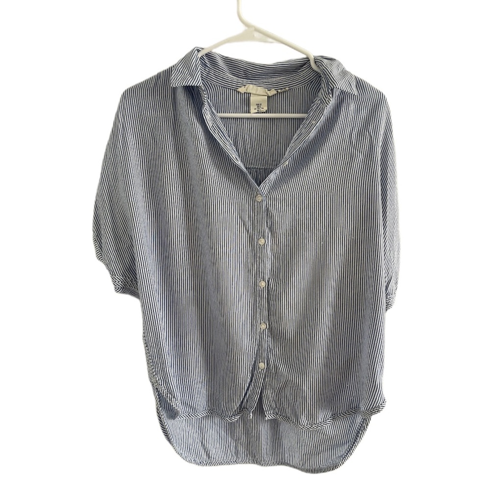 Blue & White Stripped Short Sleeve Button Down
